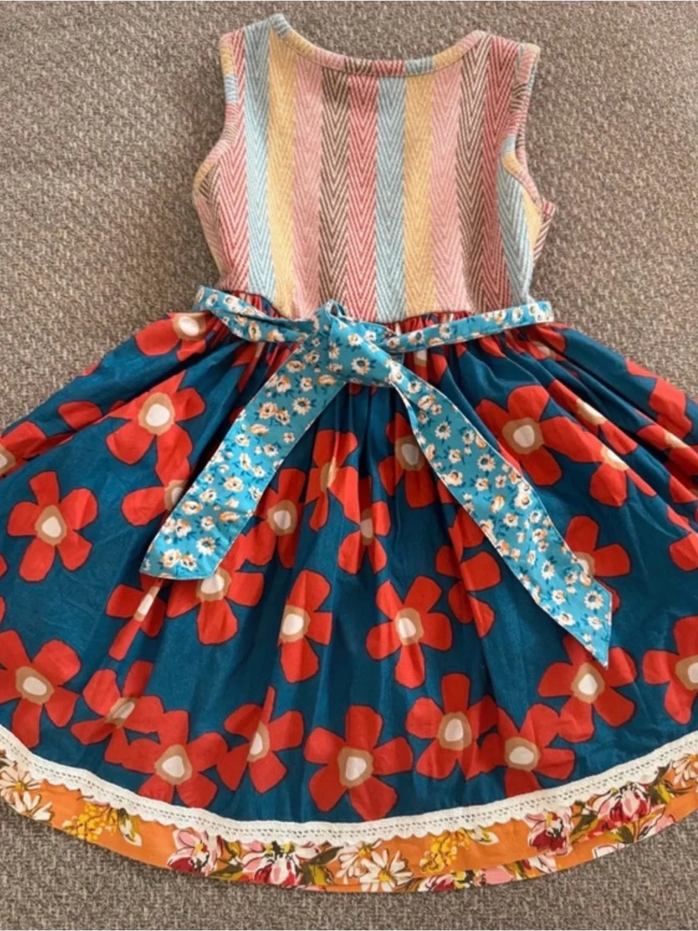 Wildflowers Blue Multicolor Village & Floral Apple rabbit Print Dress htf